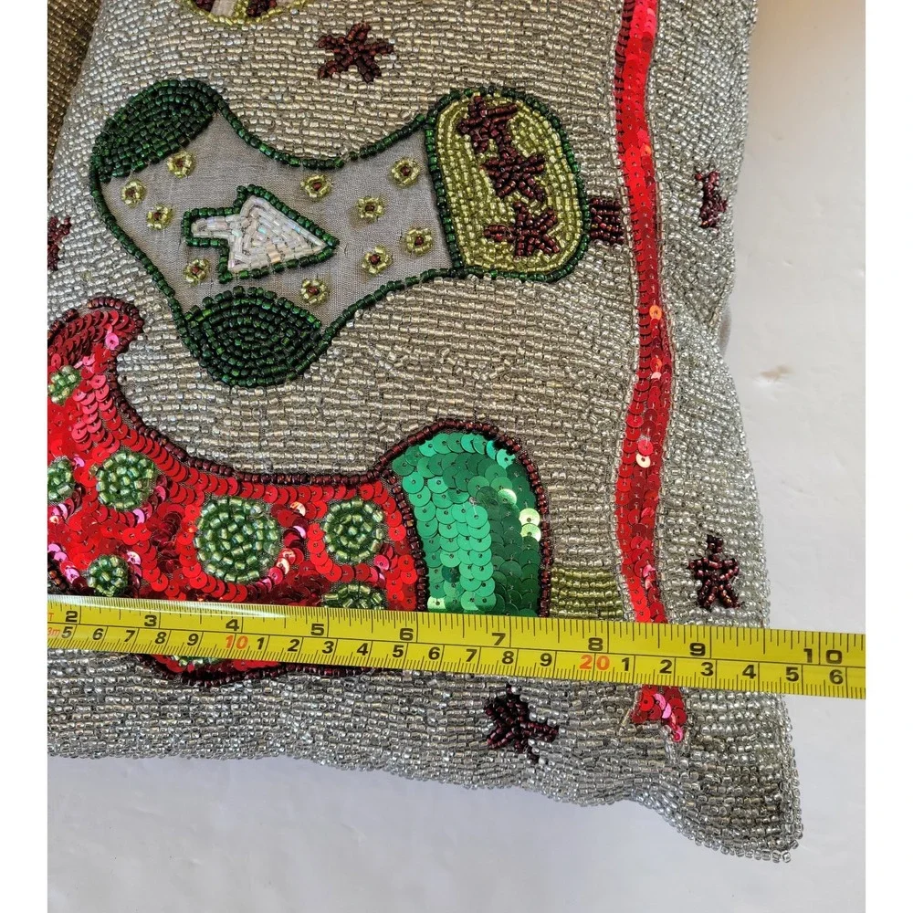 Set 2 Cynthia Rowley Holiday Beaded Embellished Throw Pillow Accent Christmas
